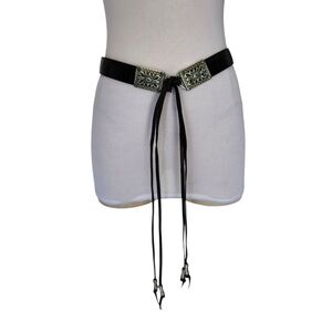 New Brighton Beaded Fringed Western Leather Tie Belt with Faux Turquoise Size XL